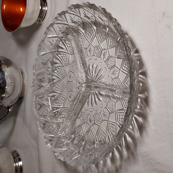 3 divided tray dish etched and cut crystal shabby chic diamond 💎 stars 🌟 - Picture 10 of 13